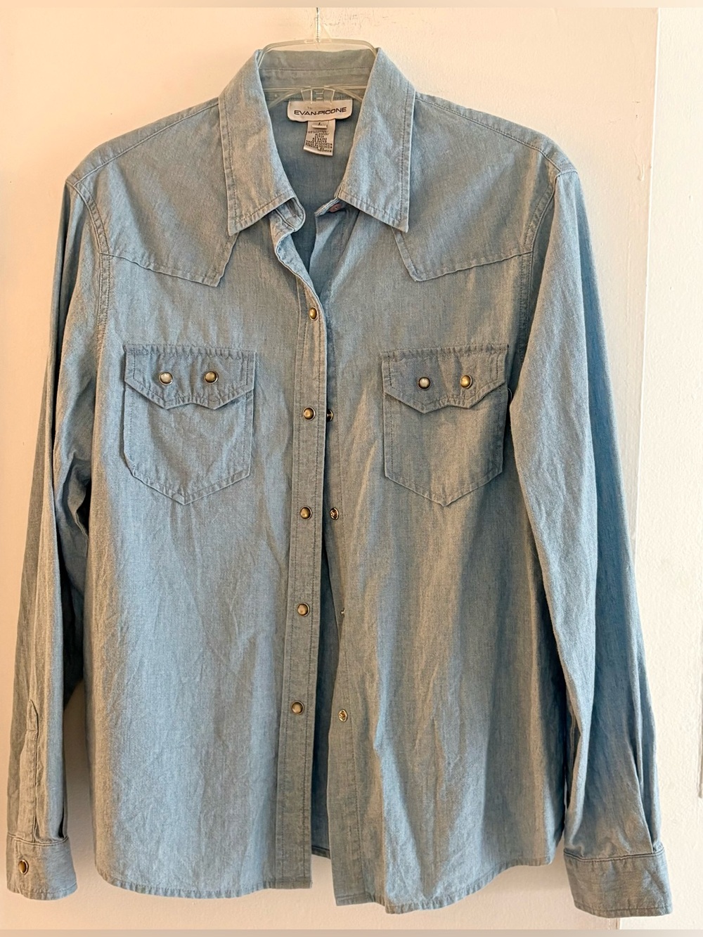 Evan Picone Pearl Snap Denim Western Shirt L